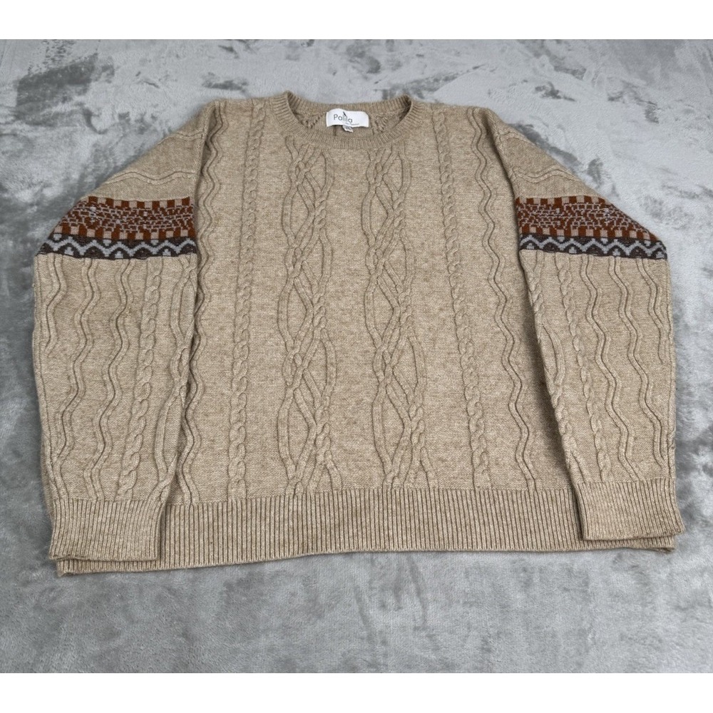 Palila 3D Cable Knit Sweater Womens Medium Beige Brown Coogi Style Chunky Heavy